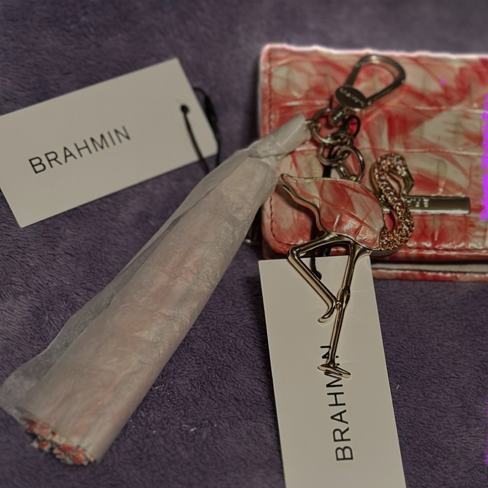 Brahmin Pink Flamingo Keychain and Jane wallet both are new with tags